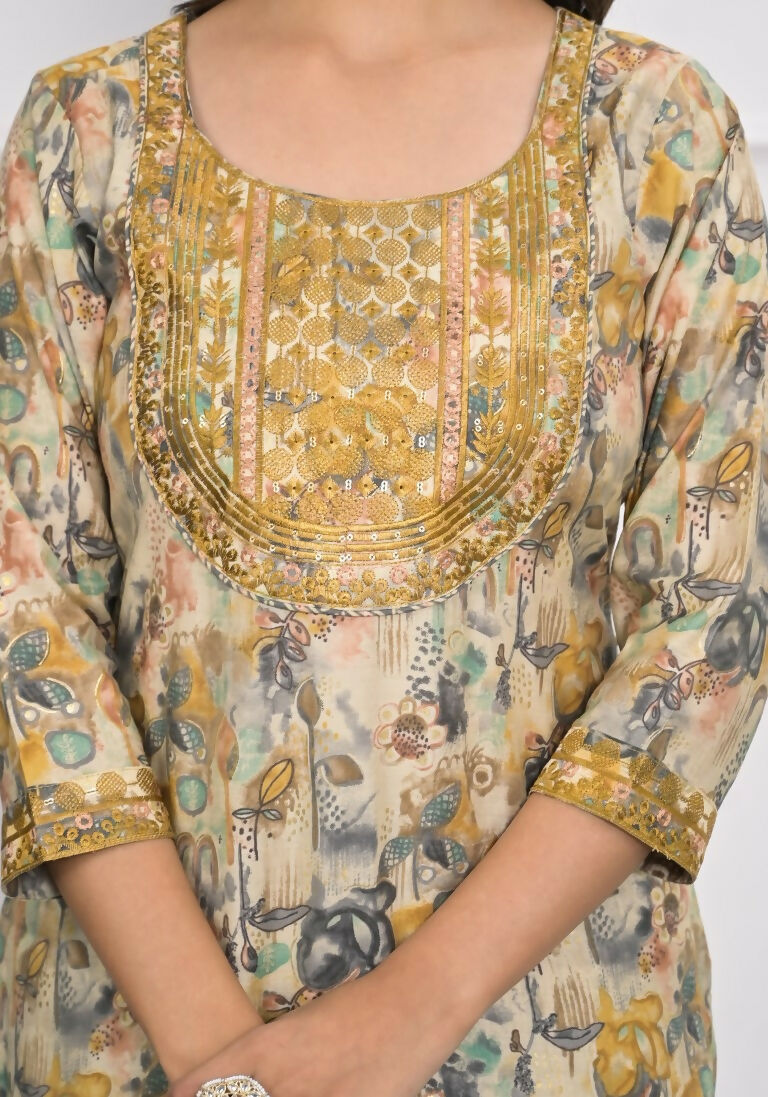 Festive Wear Ethnic Cream chanderi Stitched Suit With Dupatta - Anbazaar - Swadesiicart