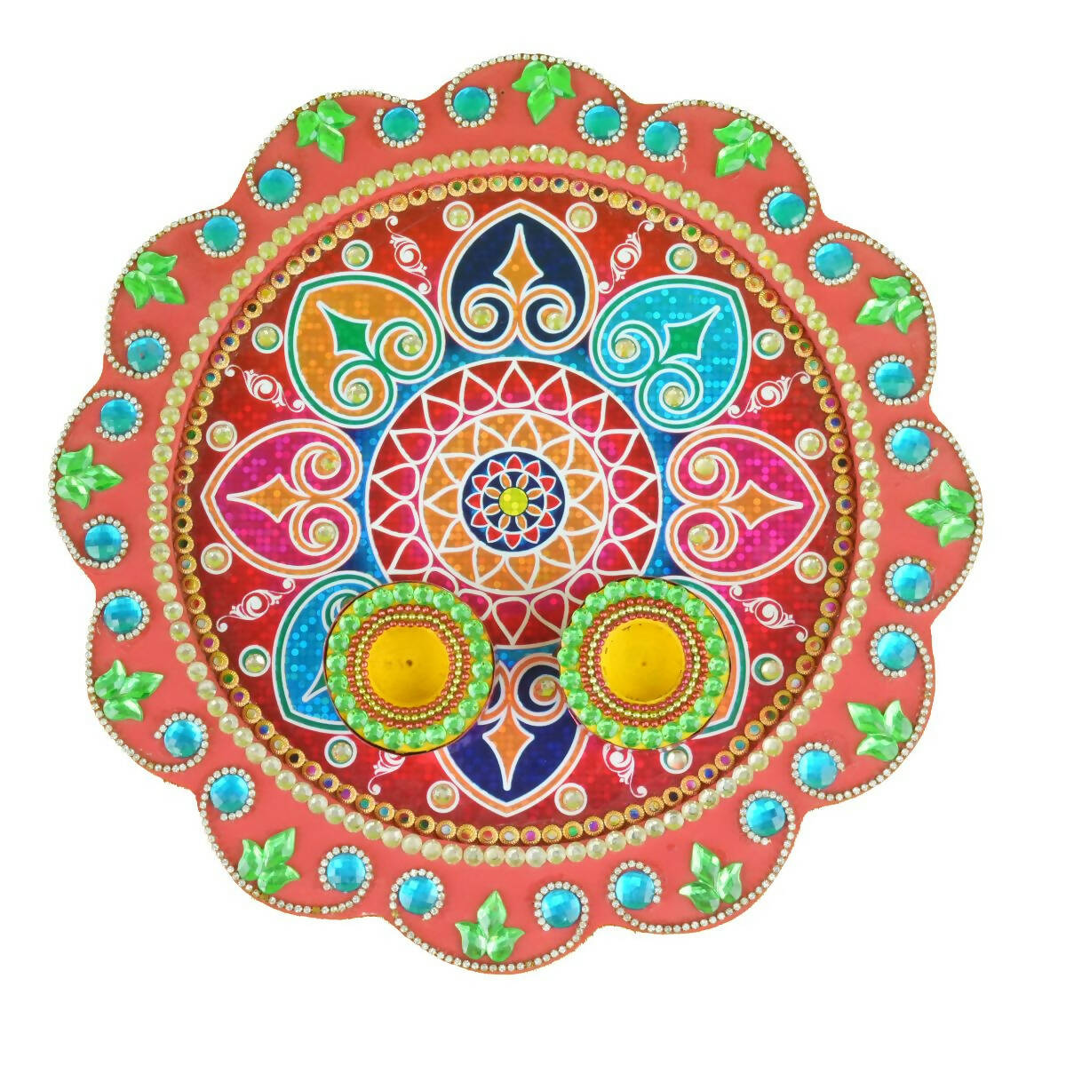 Kundan HandiKrafts Mdf Flower Pooja Thali - Red | Swadesiicart