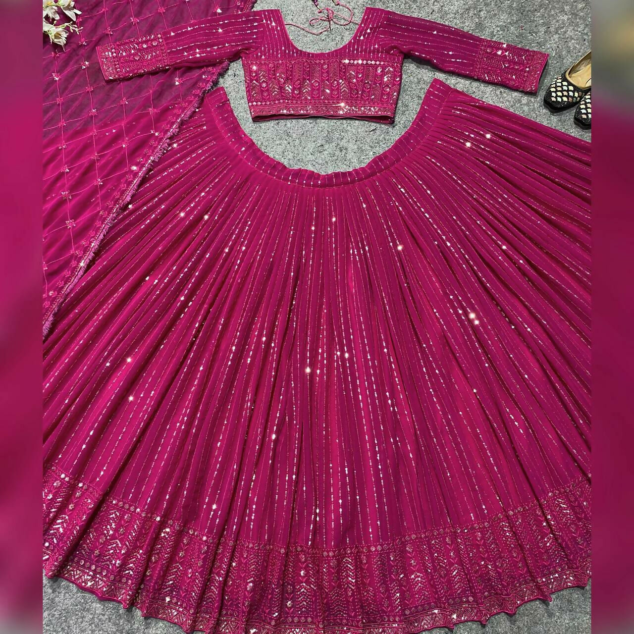 Jyoti Fashion Women's Rani Pink Faux Georgette 3MM Sequins Embroidered Designer Lehenga Choli Set | Swadesiicart