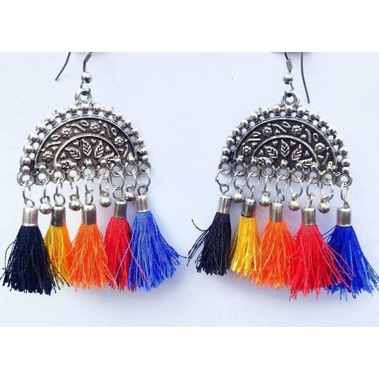 MS Fashion India Ethnic Design Silver Thread Hanging Earrings | Swadesiicart