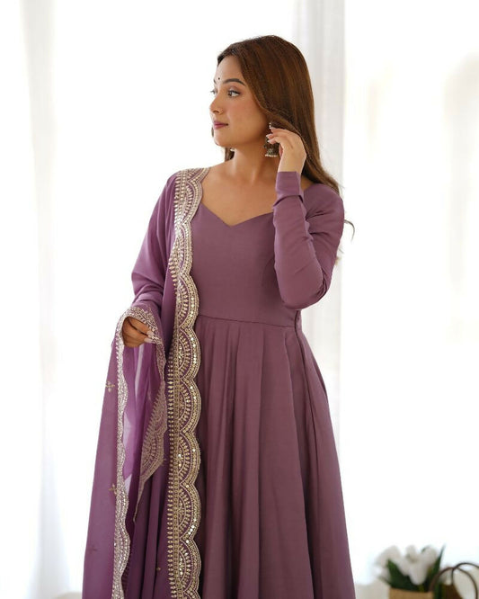 Joban Fashion Purple Kurta Set Chanderi Sequence Embroidery Work