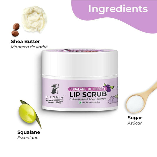 Pilgrim Spanish Lip Scrub (Blueberry) For Dark Lips, Gentle Exfoliation, Hydrated, Smooth & Soft Lips - Swadesiicart