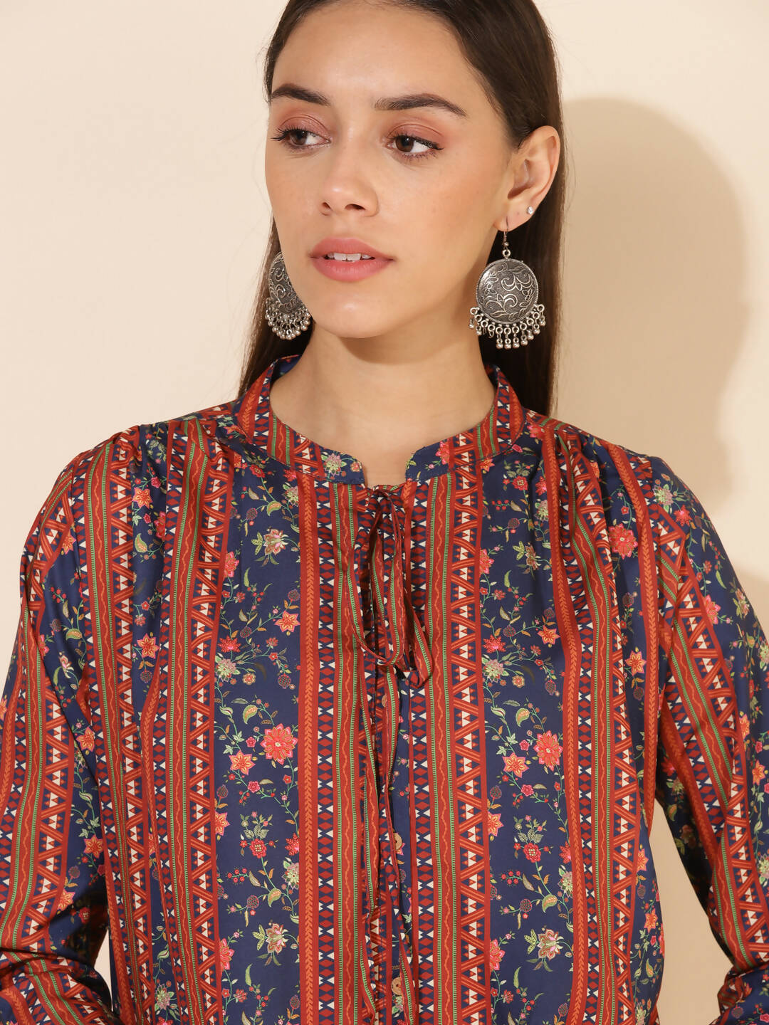 Janasya Women's Blue Crepe Digital Floral Printed Festive A-line Co-ords - Swadesiicart