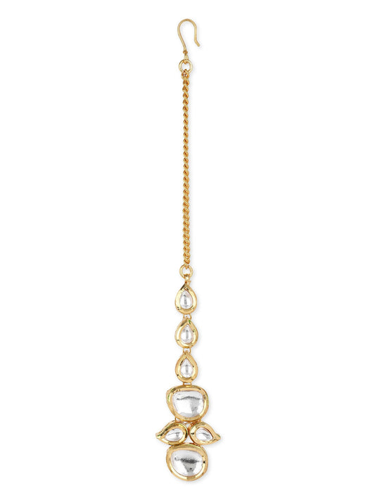 Gold-Polished White Kundan-Studded Maangtikka - Ruby Raang | Swadesiicart