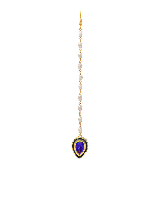 Ruby Raang Blue and Green Meenakari Kundan Maang Tikka | Swadesiicart