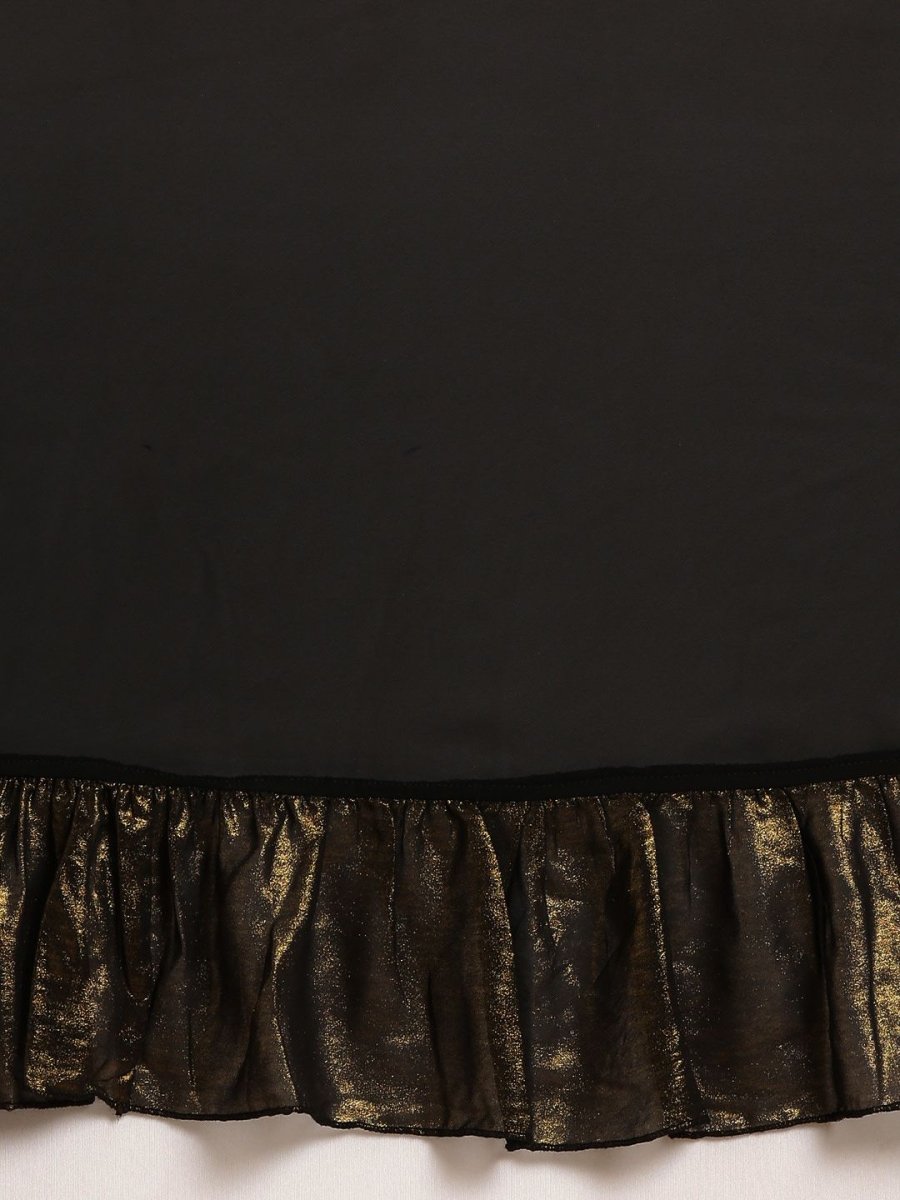 Ahalyaa Women's Black Georgette Ruffles Ready to Wear Saree | Swadesiicart