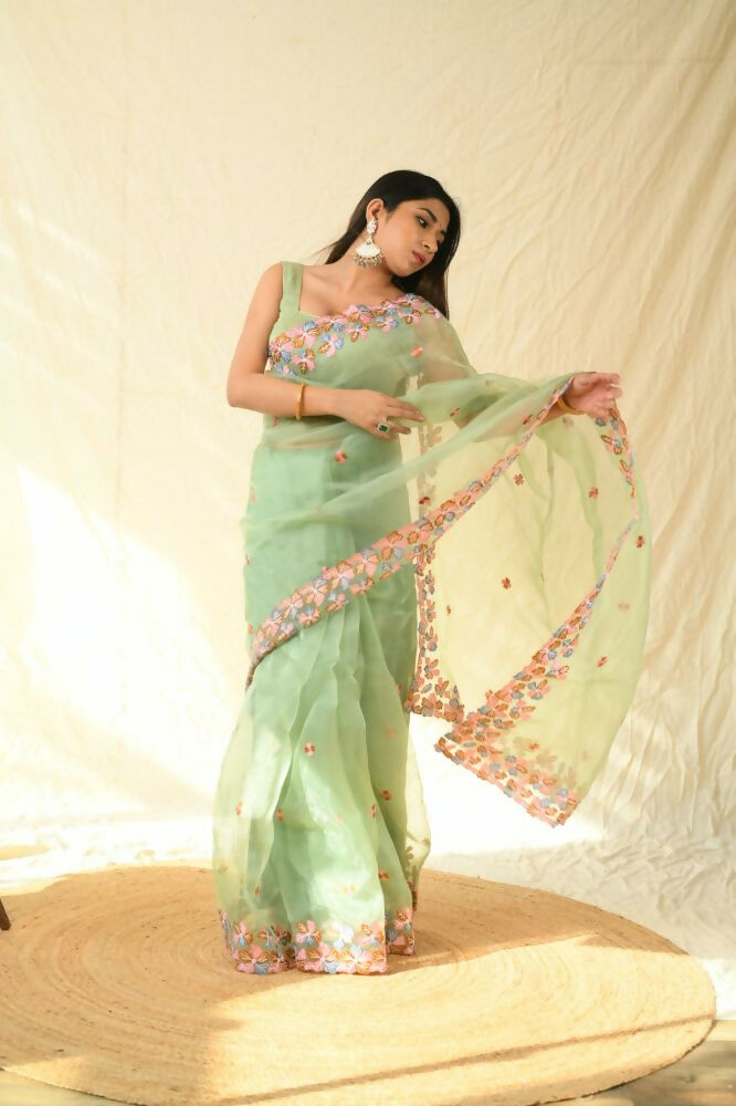 Vamsee Manali Green Organza Saree - Swadesiicart