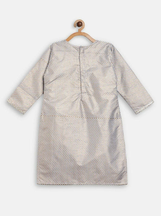 Ahalyaa Poly Silk Gold Printed Straight Kids Kurta With Palazzo For Girls | Swadesiicart