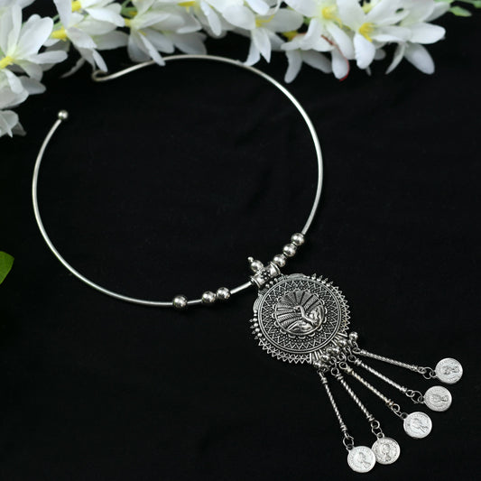 Mominos Fashion Johar Kamal Oxidised Silver-Plated Hasli Design Necklace Choker For Women | Swadesiicart