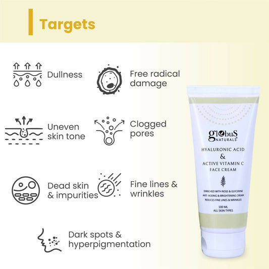Globus Naturals Hyaluronic Acid & Vitamin C Anti Ageing Face Cream - Swadesiicart