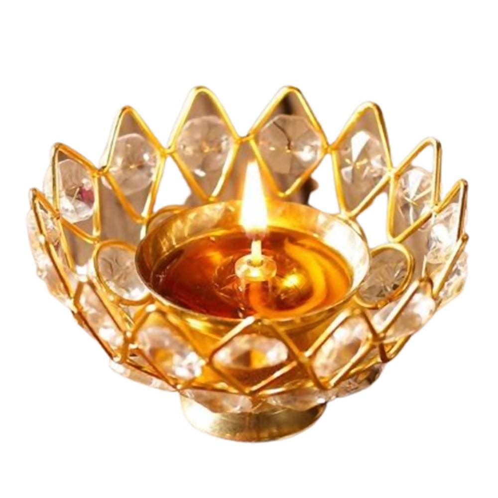 Puja N Pujari Lotus Design Crystal Diya Akhand Jyoti | Swadesiicart