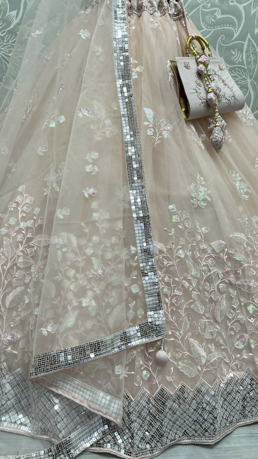 Jyoti Fashion Women's Peach Bridal Net Fancy Sequins with Multi Thread Embroidered Wedding Lehenga Choli | Swadesiicart