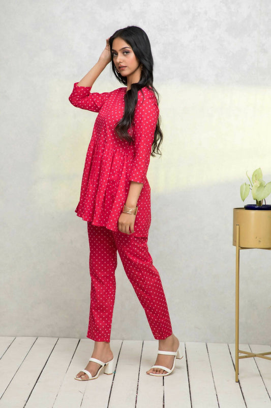 Myshka Women Red Printed Co-Ords - Swadesiicart