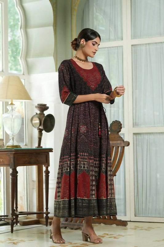 Juniper Black Georgette Festive Printed Anarkali Flared Anarkali Kurta For Women | Swadesiicart