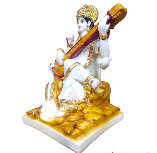 S A Gifts Marble Gold Foil Saraswati Idol - Swadesiicart