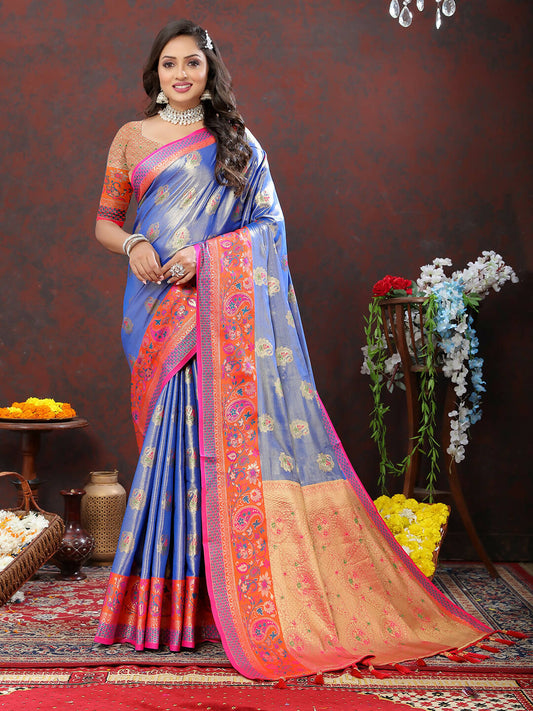 Lorenvalley Fashion Lavender Kanjivaram Silk Woven Design with Zari Weaving Saree - Swadesiicart