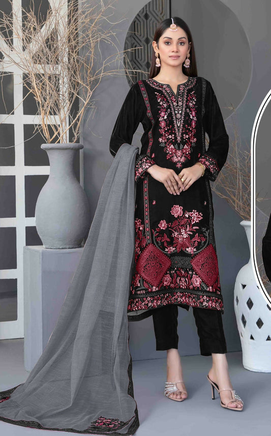 Anaita Black Velvet Suit with Embroidery Sequence Work - Swadesiicart