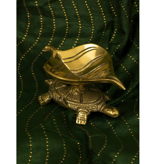 Spillbox Gold Toned Tortoise Leaf Diya | Swadesiicart