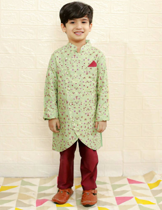 Lil Drama Boys Ethnic Kurta Pyjama - Green | Swadesiicart