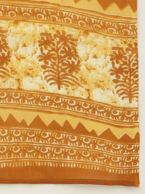FIORRA Women's Yellow Cotton Straight Kurta Pant With Dupatta - Swadesiicart