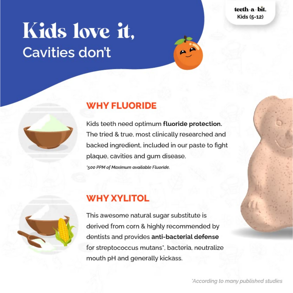 Teeth-A-Bit Kids Anti-Cavity Anti-Plaque Multi-Protection Pro Enamel Orange