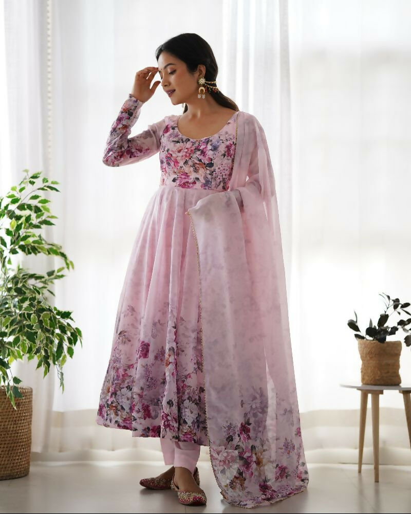 Joban Fashion Pink Kurta Set Organza Sequin Embroidery Work - Swadesiicart