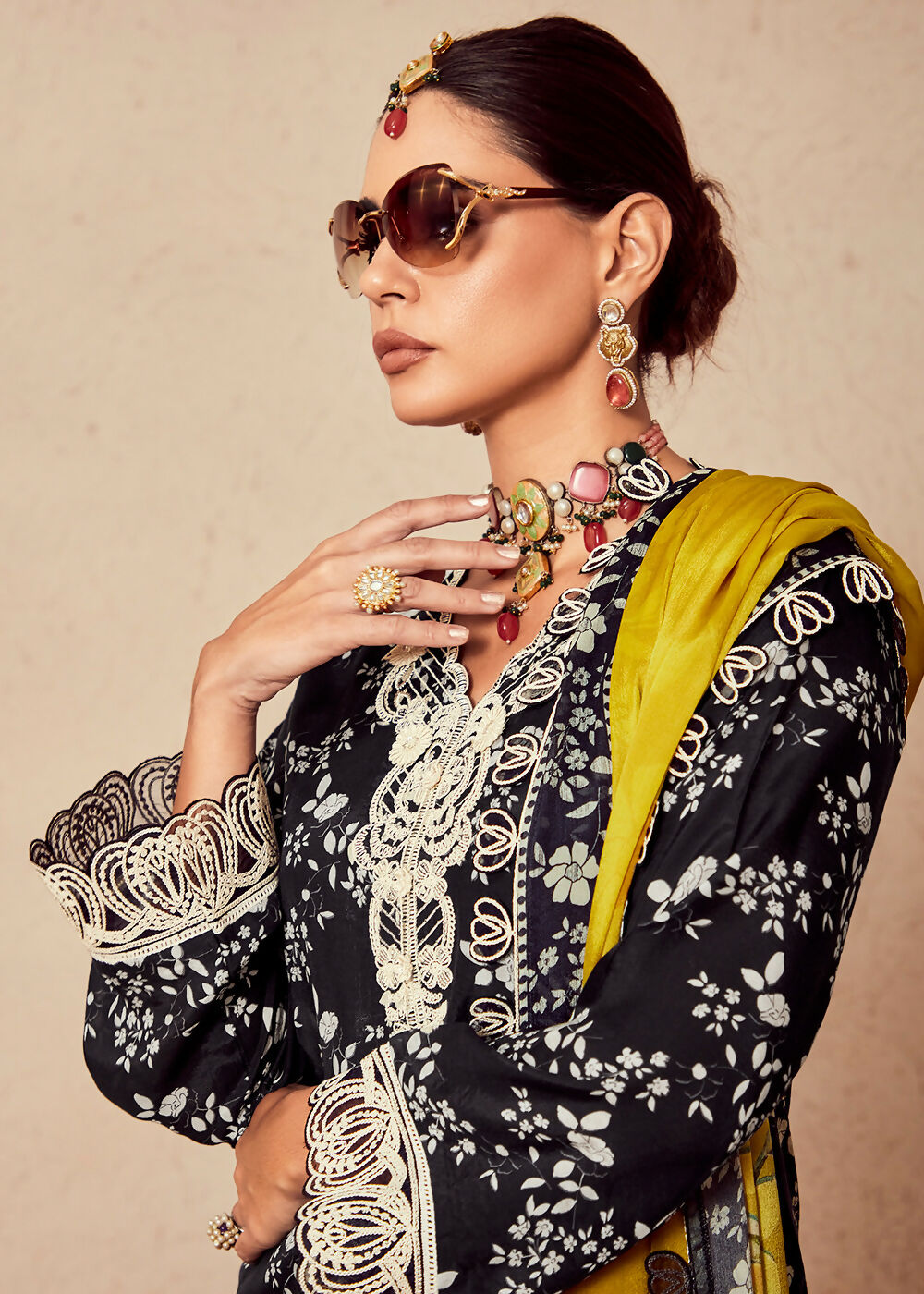 Black Muslin Cotton Digital Print & Embroidered Salwar Suit - Emponline | Swadesiicart