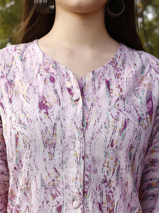 Light Purple Rayon abstract Printed Top with Matching Bottom - Eesha - Swadesiicart