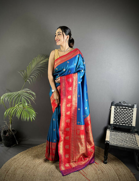 Joban Fashion Royal Blue Banarasi Soft Silk Woven Butti Saree | Swadesiicart