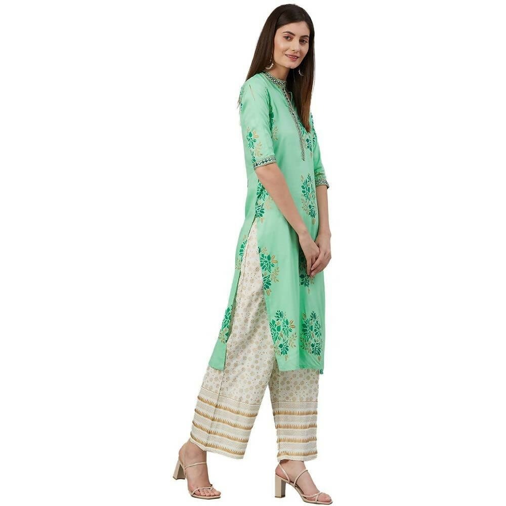 Anubhutee Women's Green Ethnic Printed Kurta with Palazzos | Swadesiicart