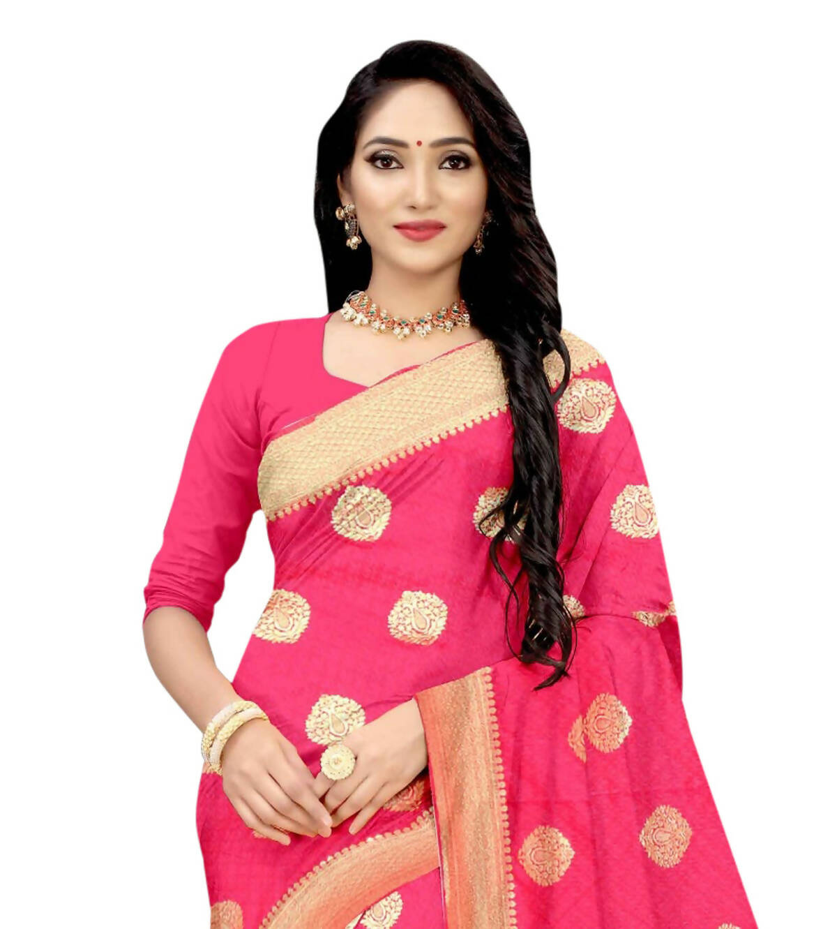 Vamika Weaving Banarasi Jacquard Pink Saree | Swadesiicart