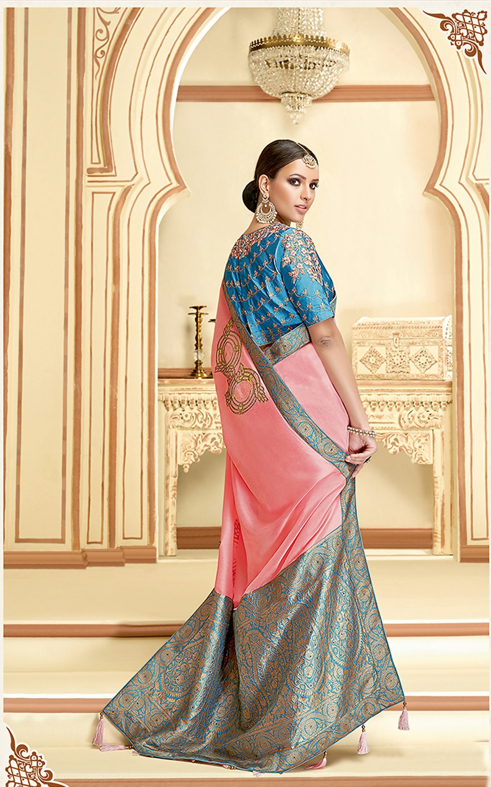 Pink Silk Georgettethread And Zari Embroidery, Laser Cut Buttas, Tassels Saree - Norita Hit - Swadesiicart