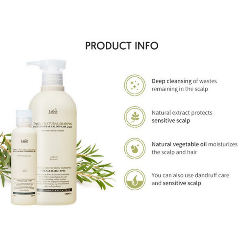 La'dor Triple Natural Shampoo - Hypoallergenic, Vegan, Mild Formula for Sensitive Scalp & Dry Hair - Swadesiicart