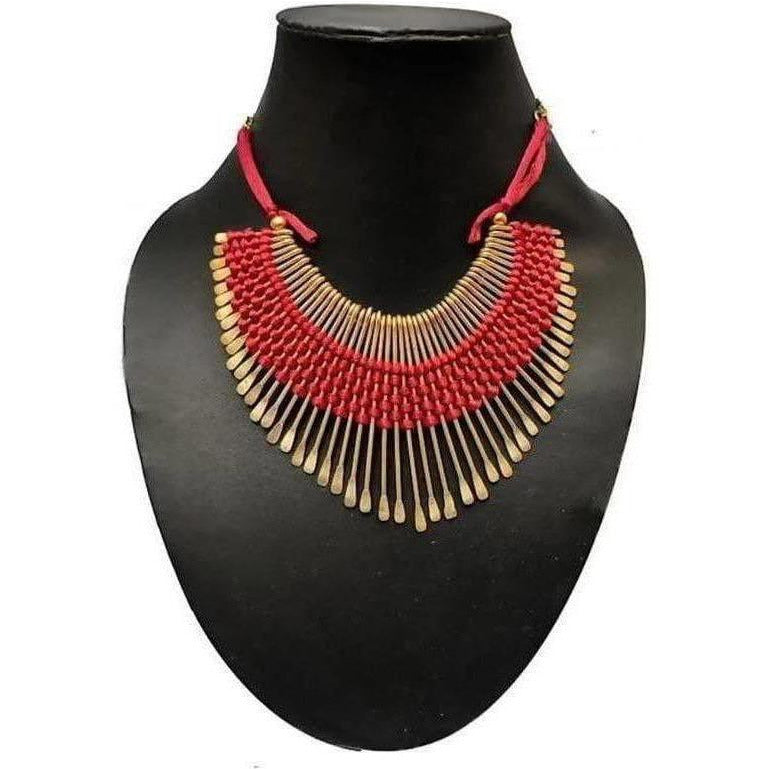 MS Fashion India Latest Traditional Red and Gold Threaded Necklace For Women | Swadesiicart