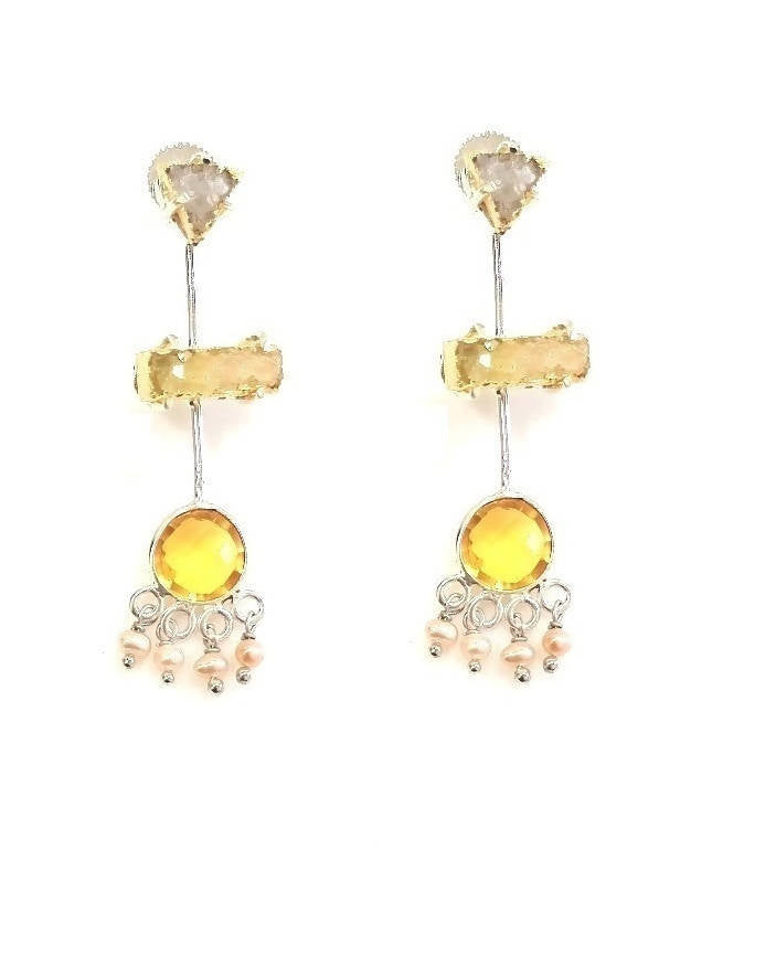 Bling Accessories Druzy Amber Color Semi Precious Stone 92.5 Sterling Silver Earrings | Swadesiicart