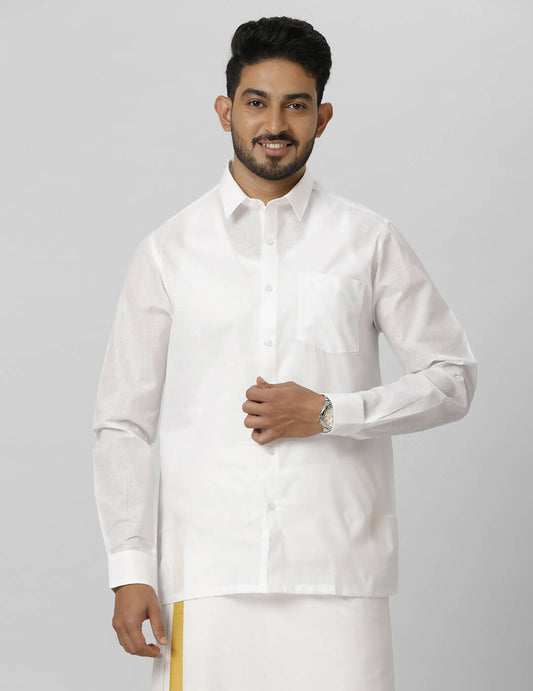 Ramraj Cotton Mens Full Sleeve Formal Poly Cotton White Shirt | Swadesiicart