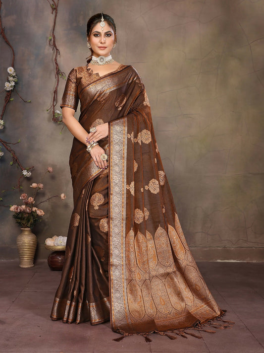 Joban Fashion Copper Woven Jacquard Banarasi Silk Sarees | Swadesiicart