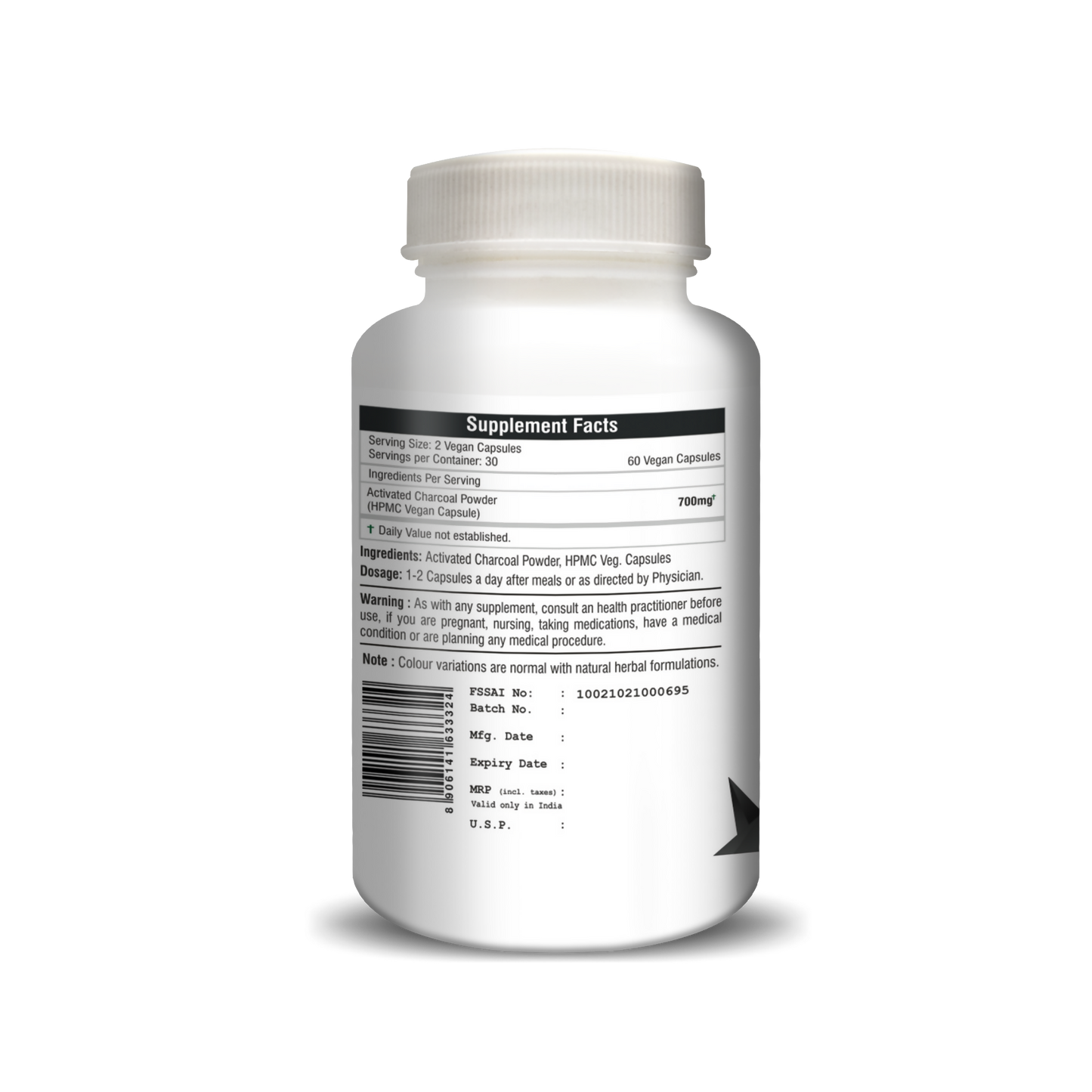 H&C Herbal Activated Charcoal Capsules - Swadesiicart
