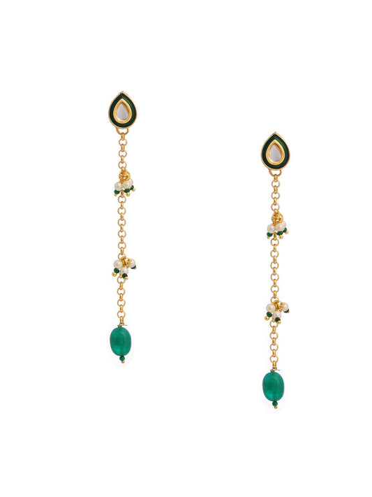 Ruby Raang Green Long Kundan Dangler Earrings | Swadesiicart