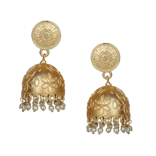 Joban Fashion Women Matte Gold Brass Jhumka | Swadesiicart