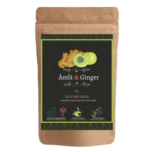 Satvi Wellness Amla Ginger Tea | Blend Of Indian Gooseberry and Ginger Tea Bags | Herbal Tea