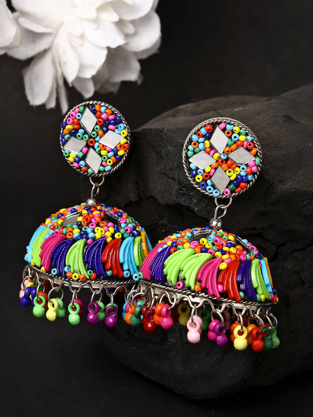 NVR Women Multi Color Artificial Beads Brass-Plated Jhumka Earrings | Swadesiicart