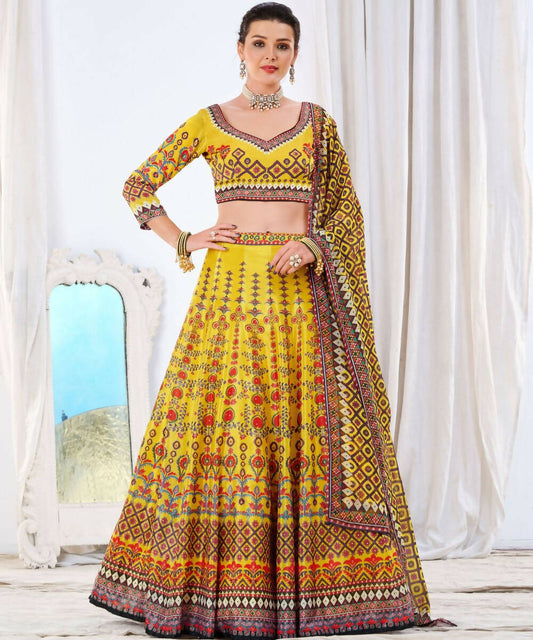 Wedding Designer Yellow Chinon Lehengha Choli - Anbazaar | Swadesiicart