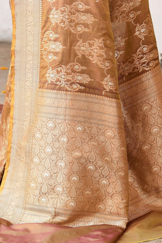 Joban Fashion Olive Pure Katan Pure Handloom Banarasi Silk Saree | Swadesiicart