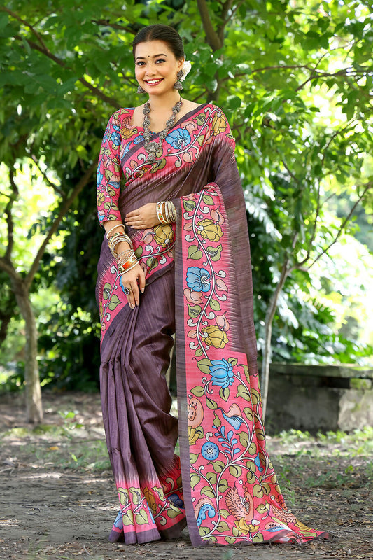 Vishnu Weaves Women's Coffee Cotton Silk Woven Saree with Blouse - Swadesiicart