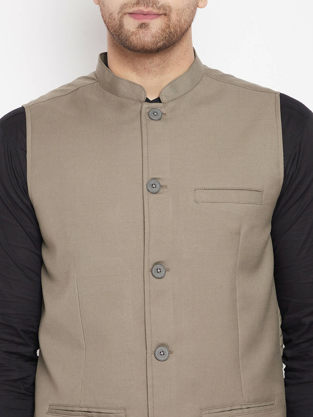 Even Apparels Beige Merino Men Woven Nehru Jacket | Swadesiicart