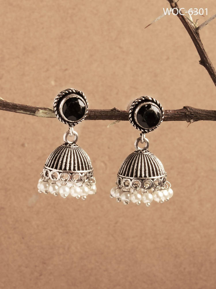 Mominos Fashion Johar Kamal Oxidised Stone Stud Jhumka | Swadesiicart