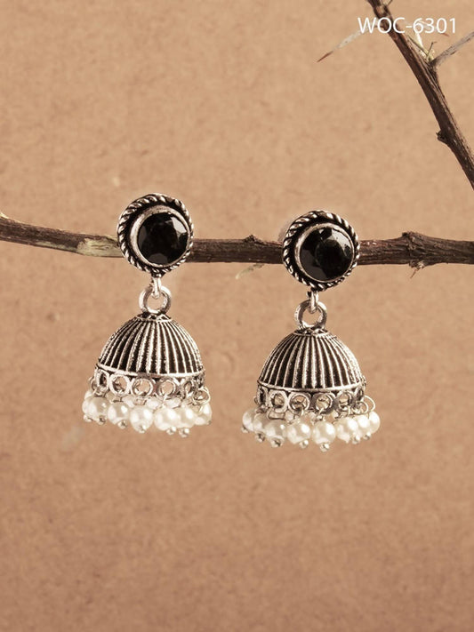Mominos Fashion Johar Kamal Oxidised Stone Stud Jhumka | Swadesiicart