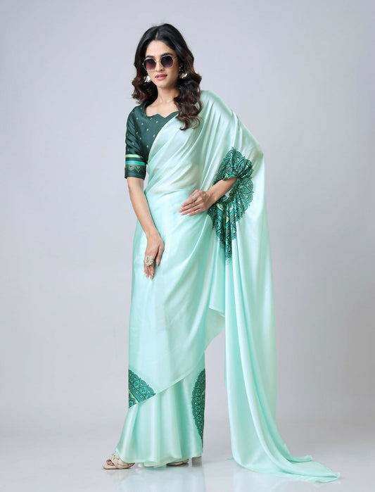 Vastranavya Electric Blue Mandalaa Print Freehand Ready to Wear Saree | Swadesiicart