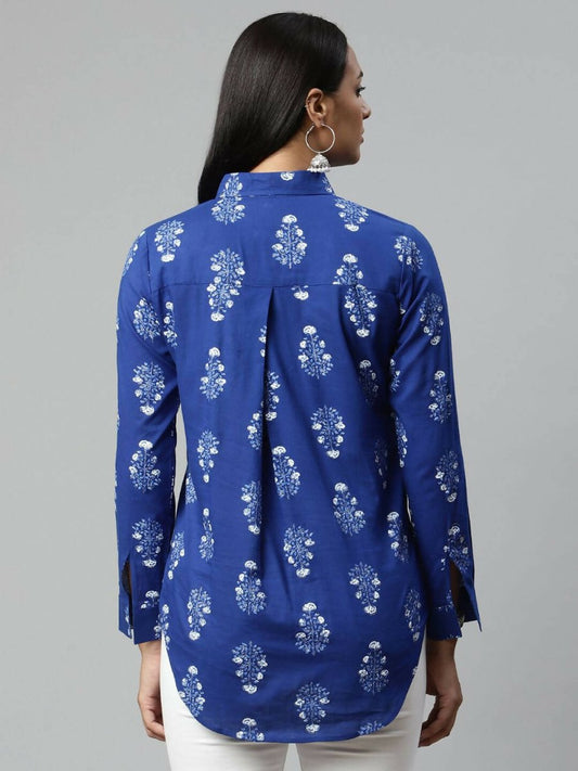 Ahalyaa Women Royal Blue Crepe Printed Tunic | Swadesiicart